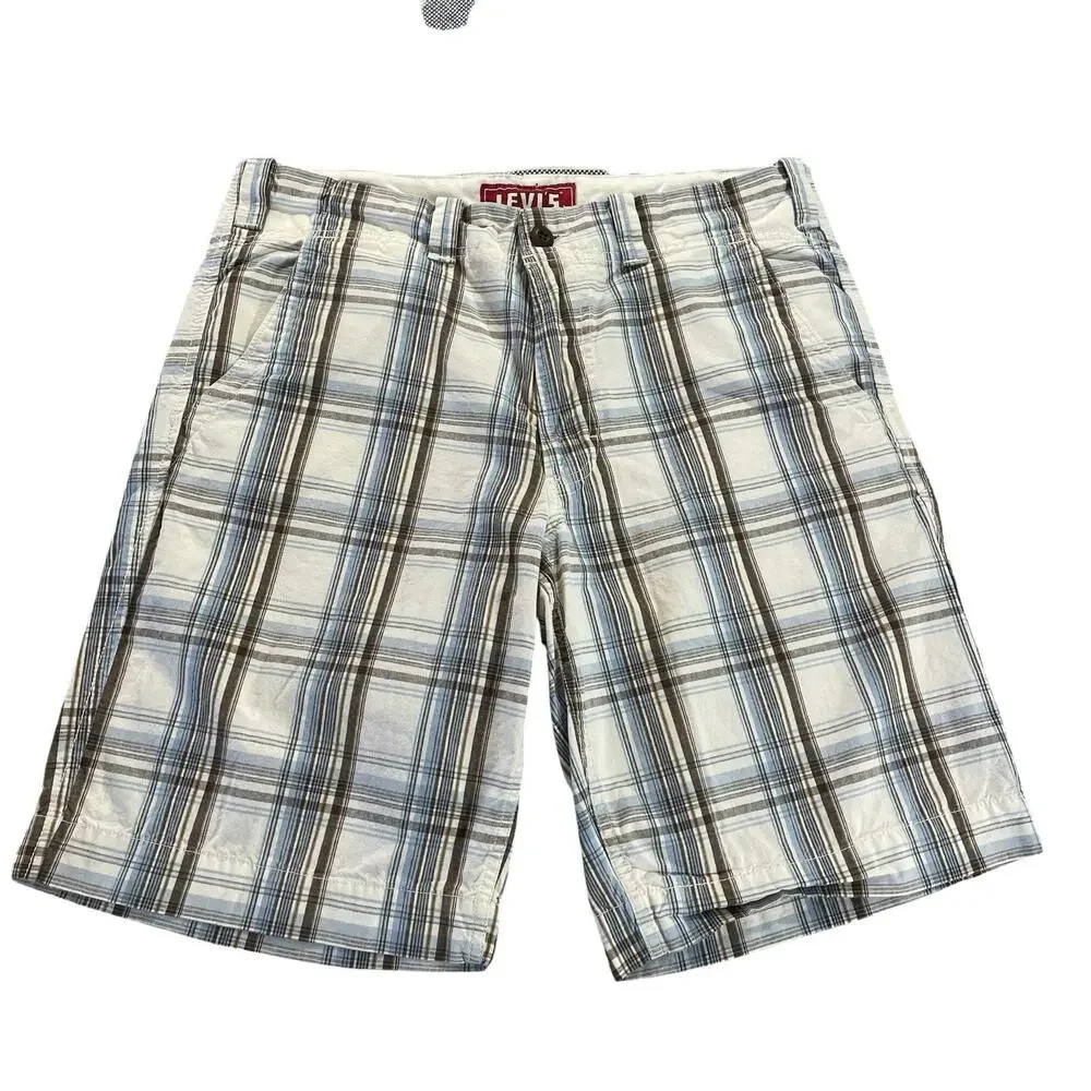 Levis‎ Seaside Shorts Men's 34 Plaid All Cotton White Tab Flat Front
